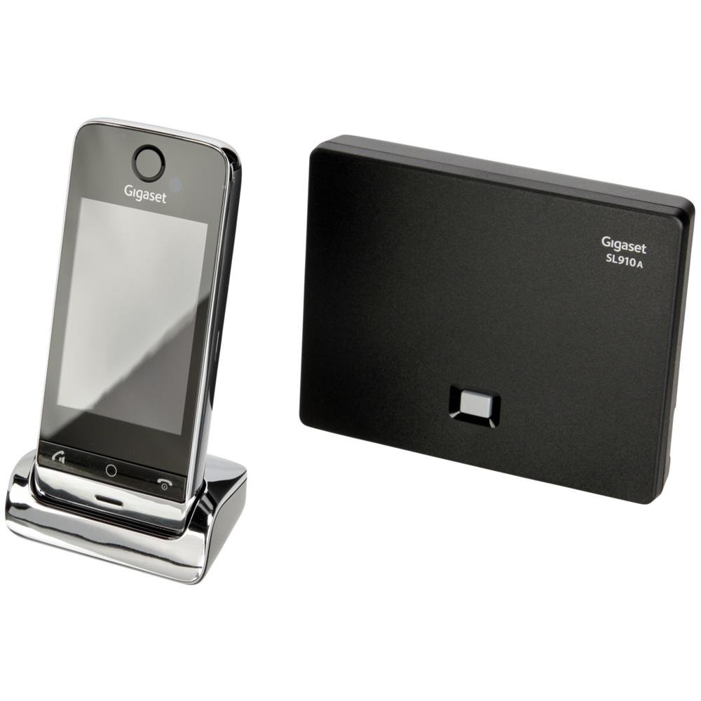 Gigaset DECT inalámbrico ph SL910A León (8,13 cm (3,2 pulgadas) con pantalla táctil, Bluetooth, mini USB, contestador automático, teléfono con altavoz) de metal / negro piano [Versión Importada]