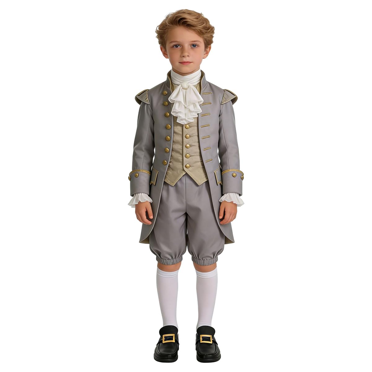 Boy's Colonial Costume Kids Medieval Pirate Cosplay Costume Renaissance Costume Breeches (Pants with Knee High White Socks and Gold Shoe Buckle)