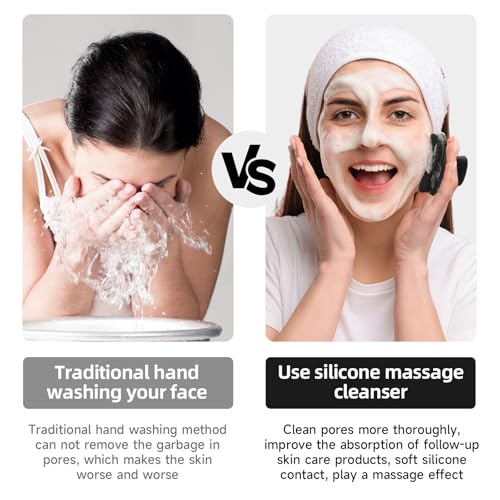 Image of Premium Silicone Face Scrubber Handheld Facial Cleansing Brush Skin Care Tools Body Scrubber Waterproof Face Brushes for Men Women Exfoliating, Black
