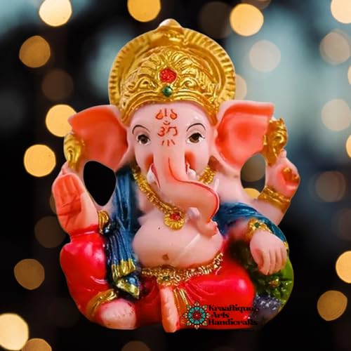 KRAAFTIQUE Premium Marble Ganesh Idol for Mandir | Ganpati Statue for Home, Office & Car Dashboard (3 Inch)