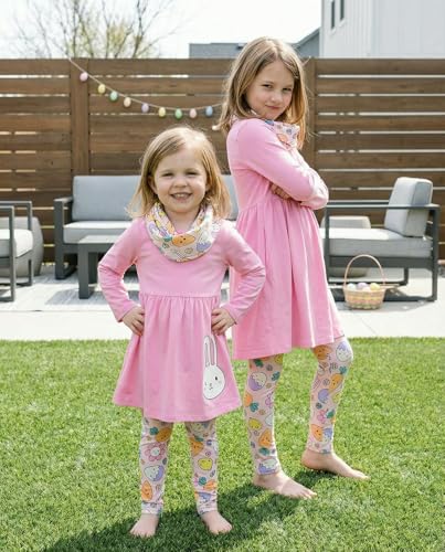 Image of Unique Baby Girls Kids Toddler 3pc Outfit Set Long Sleeve Stretch Tunic Top Leggings and Scarf