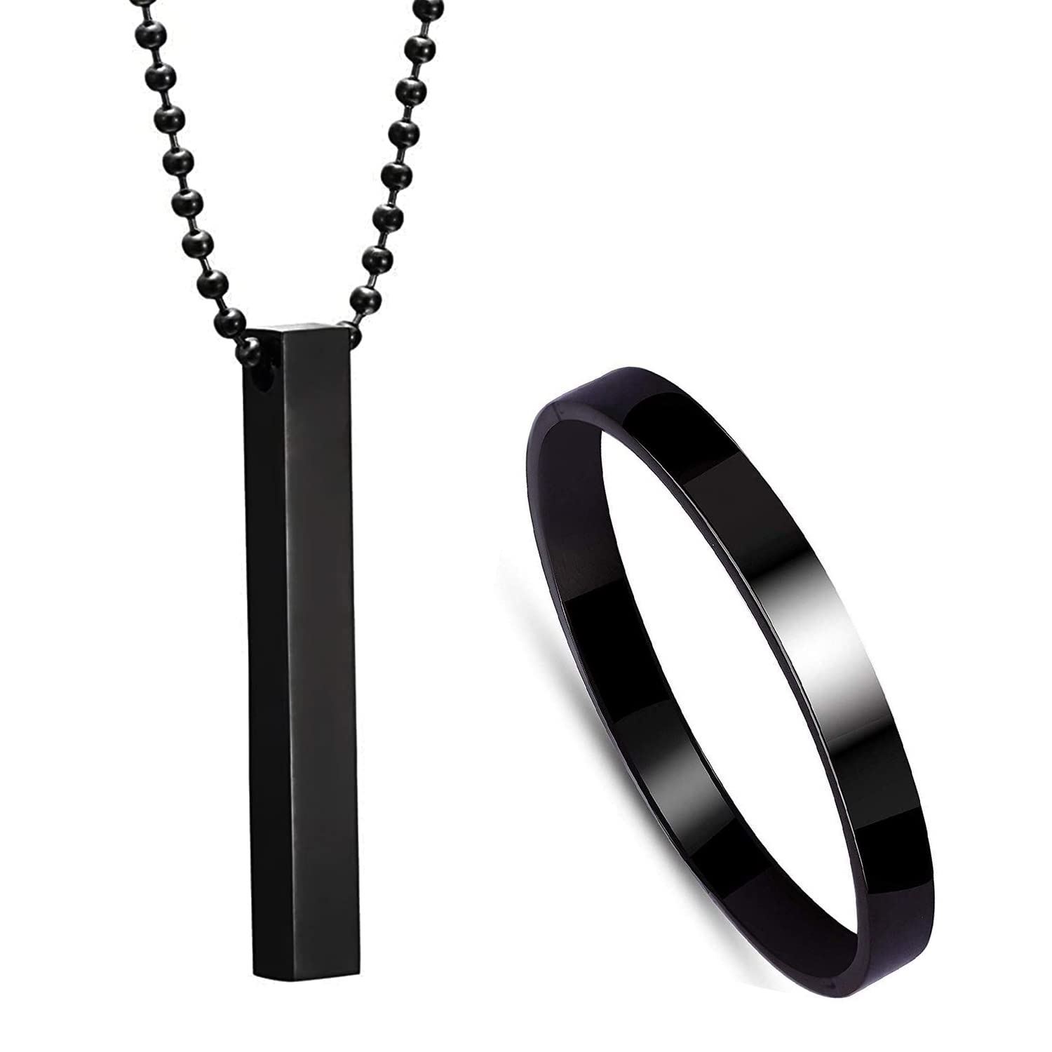 Okos Mens Fashion Jewellery Set Combo of 2 Black Finish Stainless Steel 3D Cuboid Vertical Bar/Stick Locket Pendant Necklace With Full Kada for Boys and Men CO1000442BLK (B0BJ6SZQQ4) Amazon Price History, Amazon Price Tracker