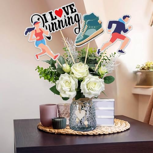 Image of Set of 16 Running Theme Centerpiece Sticks - Track, Cross Country or Marathon Party Centerpiece Table Toppers - Sports Theme Decoration Supplies