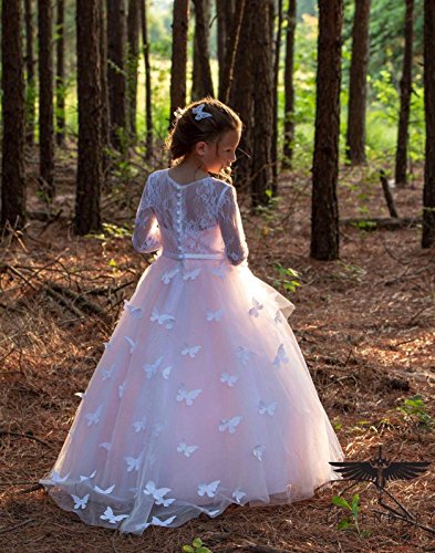Abaowedding Lovely Flower Girl Dress Lace Long Sleeves Prom Gown Pink,Size 6