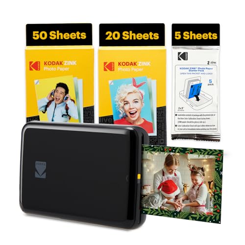 KODAK Step Instant Smartphone Photo Printer - 75 Sheets Bundle - Portable Mini Color Wireless Mobile Printer - Zink 2x3” Sticky-Back Photos - Bluetooth Compatible with Smart Devices - Fun App -Black