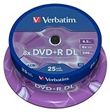 verbatim dvd r dl Tipo:DVD+R DL Verbatim DVD+R Double Layer 8X Matt Silver 25pk Spindle 8.5GB DVD+R DL