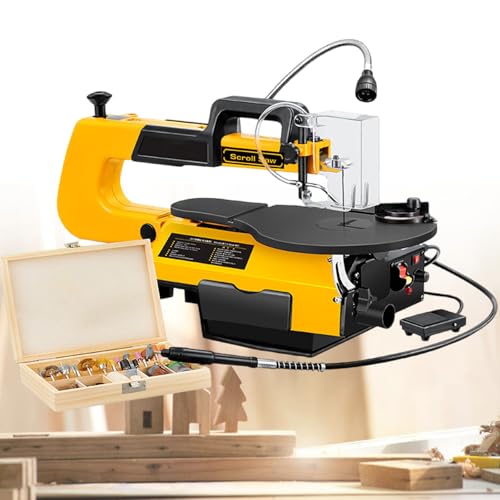 【Taglio Flessibile A Più Angolazioni】: Il piano di lavoro della sega elettrica per intaglio del legno supporta la regolazione dell'inclinazione da 0 a 45° per soddisfare le esigenze di taglio di diverse angolazioni. Che si tratti di lavorazione di smussi o di produzione di legno con angolazioni speciali, può essere eseguita con facilità. È dotata di un artiglio di pressione per fissare il legno e impedirne lo spostamento, semplificando il lavoro