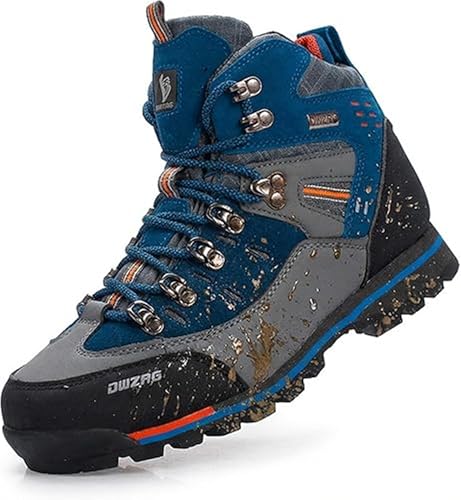 SANANG Bottes de randonnée en cuir pour hommes, sport, randonnée, alpinisme (Bleu, Adulte, 44, Numérique, Système Taille Chaussures EU, Moyen)