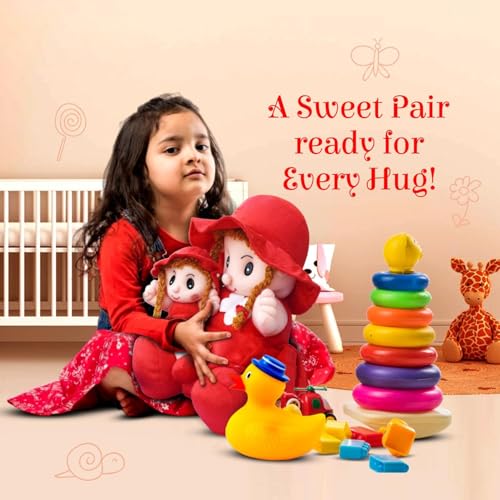 Image of SARO Mother & Baby Girl Soft Doll Set - Red Dress & Hat Combo | (Mother Doll Red)