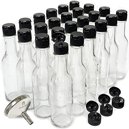 nicebottles Hot Sauce Bottles 5 Oz - 24 Pack with Flip Top Caps - Includes Stainless Steel Funnel