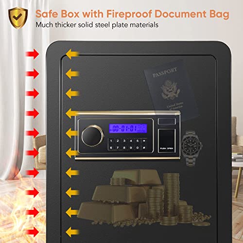Riddost 2.25 Cub Large Biometric Fireproof Home Safe, Quick-Access Security Safe Box With Fingerprint Lock & Digital Keypad, Safes Fireproof Waterproof For Money Jewelry Document #TOP1