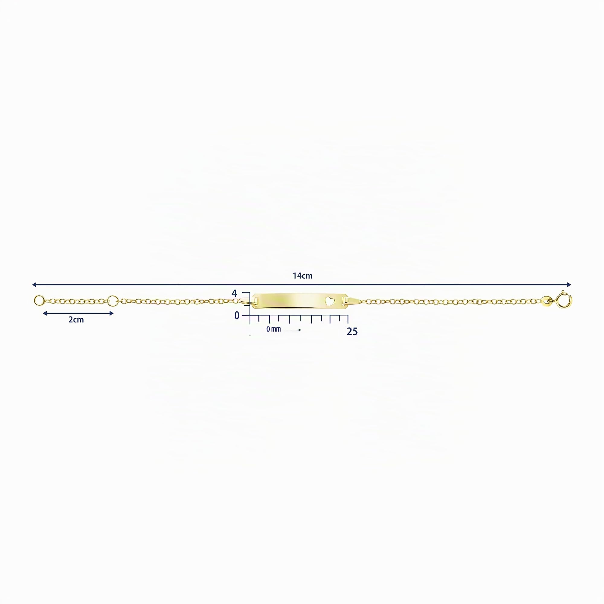 MIORE Kids pulsera infantil con placa para nombe en oro amarillo 375, longitud 14 cm (12 cm + 2 cm de extensión)