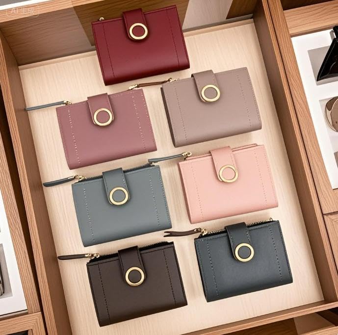 Ladies Short Small Money Purse Wallet Women PU Leather Folding Coin Card Holder (Pink)3