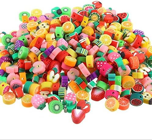 Fruit Butterfly Evil Eye Beads 10mm Polymer Clay Color Mixed DIY Flower Heart-Shaped Beads for Necklace Bracelet Jewelry Handmade Making Accessories-100pcs Fruit