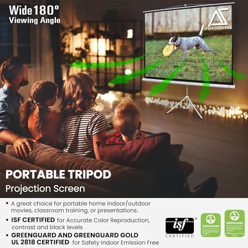Image of Akia Screens 100 Inch Projector Screen with Stand, 4:3 HD, Tripod Pull-Up Portable Screen, 1.1 Gain, Wrinkle-Free, Indoor Outdoor, AK-T100SB1.