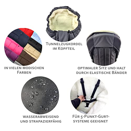 BAMBINIWELT Winterfußsack Fußsack für Kinderwagen, Buggy oder Schlitten, in Mumienform, aus Wolle, Größe anpassbar, MUMIE UNI (dunkelgrau)