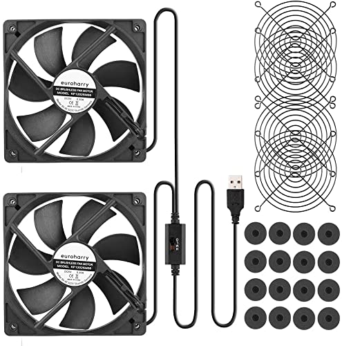 euroharry USB PC-ventilator 120 MM Met 3 snelheden instelbare 5V dubbele ventilator USB-ventilator, met metalen rooster… - Image 3