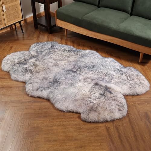 Premium Genuine Fur Sheepskin Rug Real Australia Sheepskin Natural Luxury Fluffy Lambskin Fur Area Rug Seat Covers for Kids Bedroom Sofa Chair Cover (Gray Tip, 4ft x 6ft) …