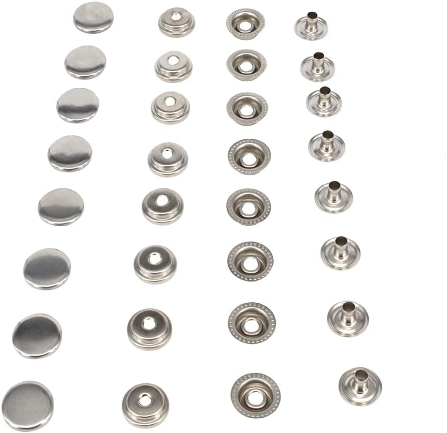 Snap Fasteners，HKOO Snap Fasteners 100% Stainless Steel Boat Marine Canvas Upholstery Snaps Cap - Socket - Stud - Eyelet All Four Parts，15mm Cap (80 Pieces) (5/8＂Stainless Steel)