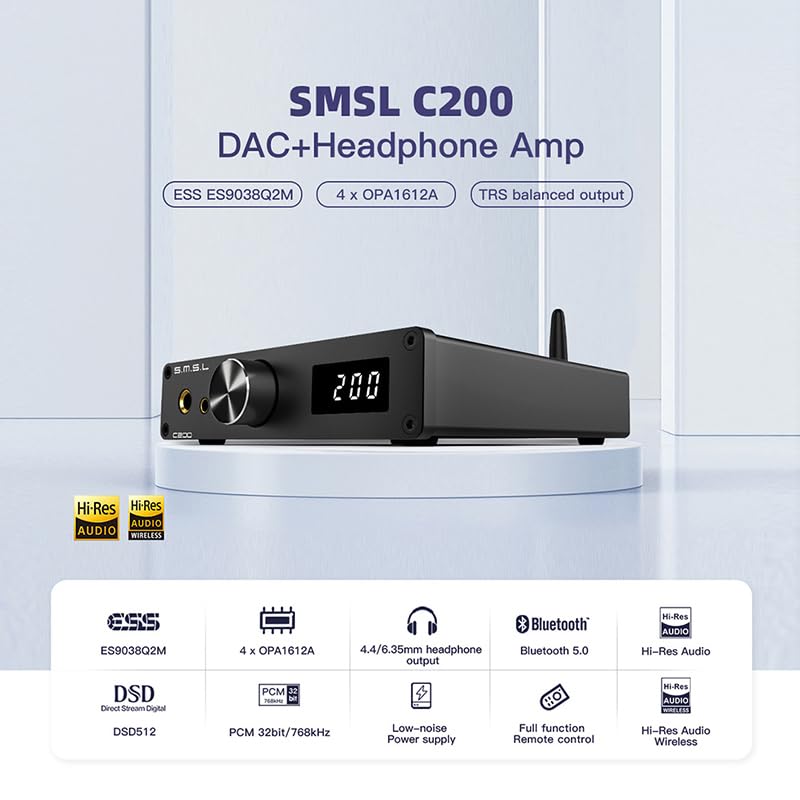 Amazon.com: SMSL C200 DAC+Headphone Amplifier with ESS 9038Q2M 