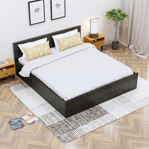 Image of Bniture Modern King Size Bed with Storage Box | Engineered Wood Bed Designer Headboard | Wooden Bed King Size Cot Double Bed with Storage for Bedroom 3 Year Warranty (Flower Wenge)