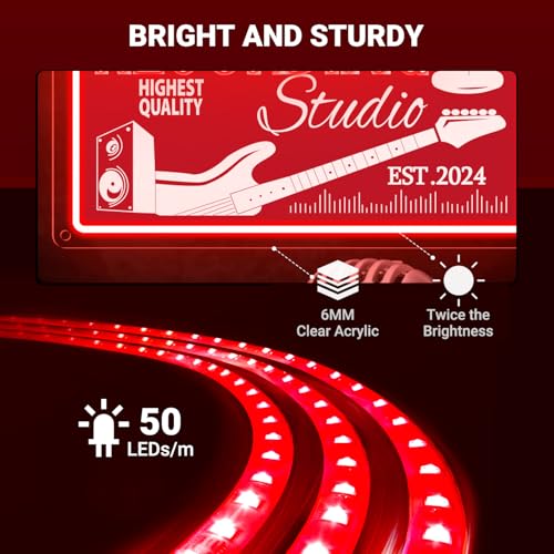 Image of Custom Recording Neon Sign, Personalized Guitar & Microphone Name LED Sign, Customized Gifts for Musicians Audiophiles Enthusiasts, Dimmable Large Neon Light Up Music Signs, Music Studio Room Decorations
