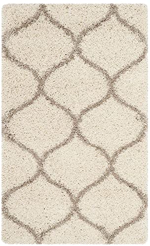Image of Super Ultra Modern Soft Shaggy Handcrafted Anti-Skid Silk Touch Carpet, Size 12x15 Feet, Color Ivory Zigzag
