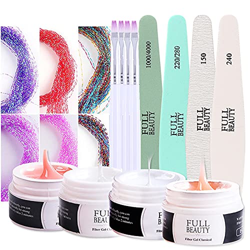 DAGEDA Builder Gel Nail Kit, 4 Colors Nail Extension Set With 4 Brushes And Silk Fiberglass, Nail Strengthen Nail Art Manicure Set For Beginners