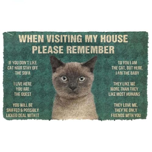 ���փ}�b�g �V�����L�̉Ƃ̃��[�����o���Ă����Ă������� 50×80cm doormat Please Remember Siamese Cat House Rules
