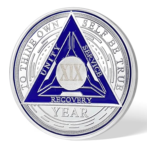 Image of Imasoner 19 Year Sobriety Coin Alcoholics Anonymous Medallion Sobriety Chip Anniversary Token Recovery Gift