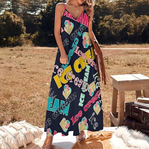 Robe maxi sans manches crème glacée, création d'été fluide de qualité supérieure - 2