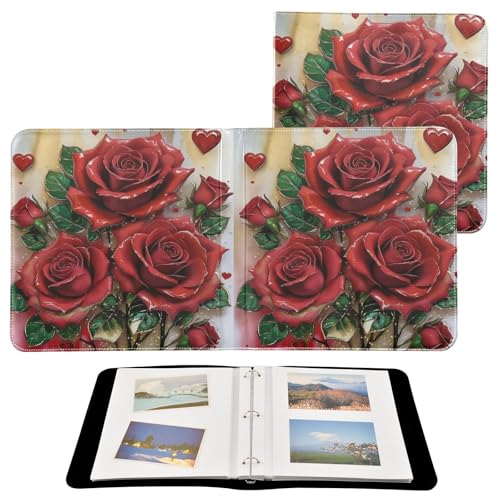 Álbum de fotos autoadhesivo para bricolaje FLildon con cubierta de cuero PU rojo, 40 páginas, 3 anillos, tamaño 11.8 x 11.2 pulgadas miniatura 2