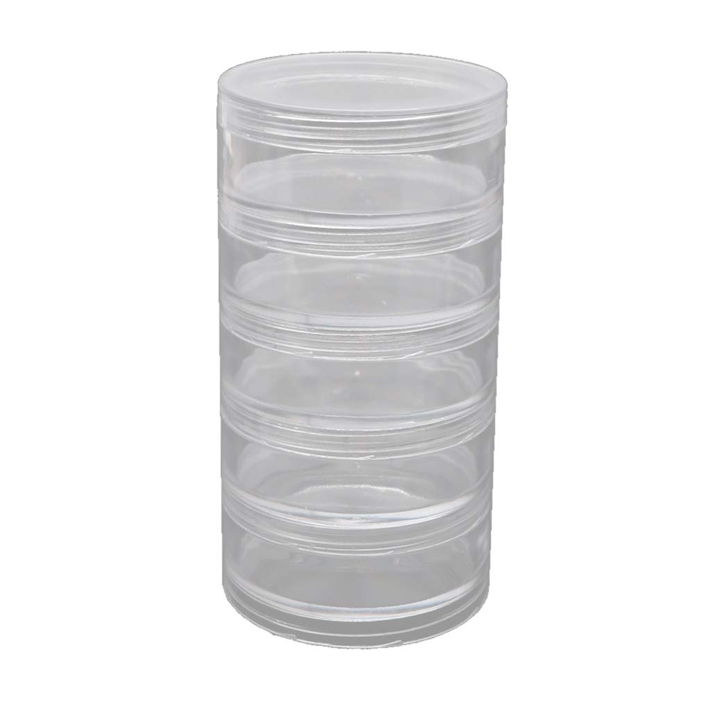 Barattoli rotondi in plastica trasparente con 5 scomparti – Contenitore per accessori per artigianato, gioielli, perline, cucito, pillole