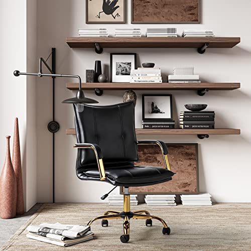 Hulala Home Silla De Escritorio De Piel Sintética Para Oficina En Casa, Silla Giratoria Ajustable Con Patas Y Brazos Dorados, Cómoda Silla De Trabajo Tapizada, Color Negro Hulala Home Silla De Escritorio De Piel Sintética Para Oficina En Casa, Silla Giratoria Ajustable Con Patas Y Brazos Dorados, Cómoda Silla De Trabajo Tapizada, Color Negro