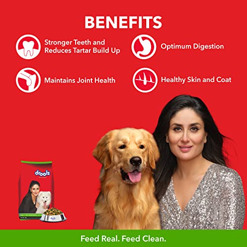 Image of Drools 100% Vegetarian Kibble Adult Dog Food, 6.5Kg(+1.2Kg Extra Free Inside) , Total 7.7 Kg