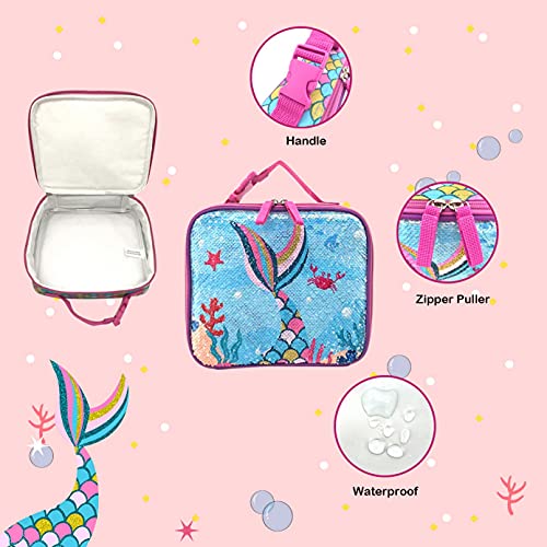 Happysunny LX2021-018 Mermaid Lunch Box For Girls Kids Children Reversible Sequin Lightweight Reusable Insulated Lunch Bag thumb #3