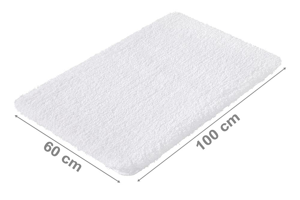 PANA Flauschige Hochflor Badematte in versch. Farben und Größen • Badteppich aus weichen Mikrofasern - rutschfest & waschbar • Duschvorleger 60 x 100 cm • Farbe: Weiß