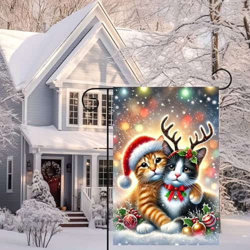 Image of BlissYard Christmas Cat Garden Flag 12x18 Inch Polyester