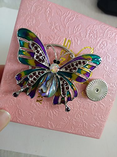 Image of Enamel Colorful Butterfly Abalone Shell Crystal Magnetic Eyeglass Holder Brooch and Pin