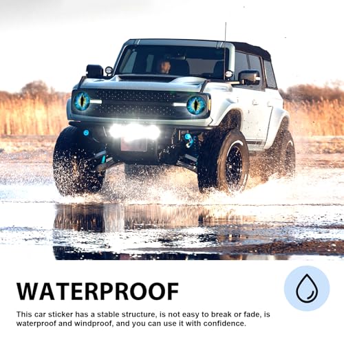 Image of 2 PCS Car Beast Eyes Decals, 3D Stereo Beast Eyes Stickers, Water-Proof Round Light Decal, Cool Beast Eyes Light Decoration Stickers, Suitable for Wrangler and Most Cars (Blue Eyes)