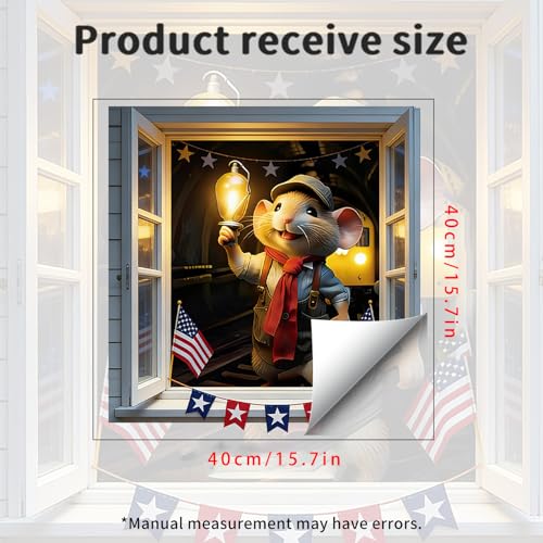 Vinilo decorativo 3D ventana falsa ratón y linterna 39.9 cm miniatura 2