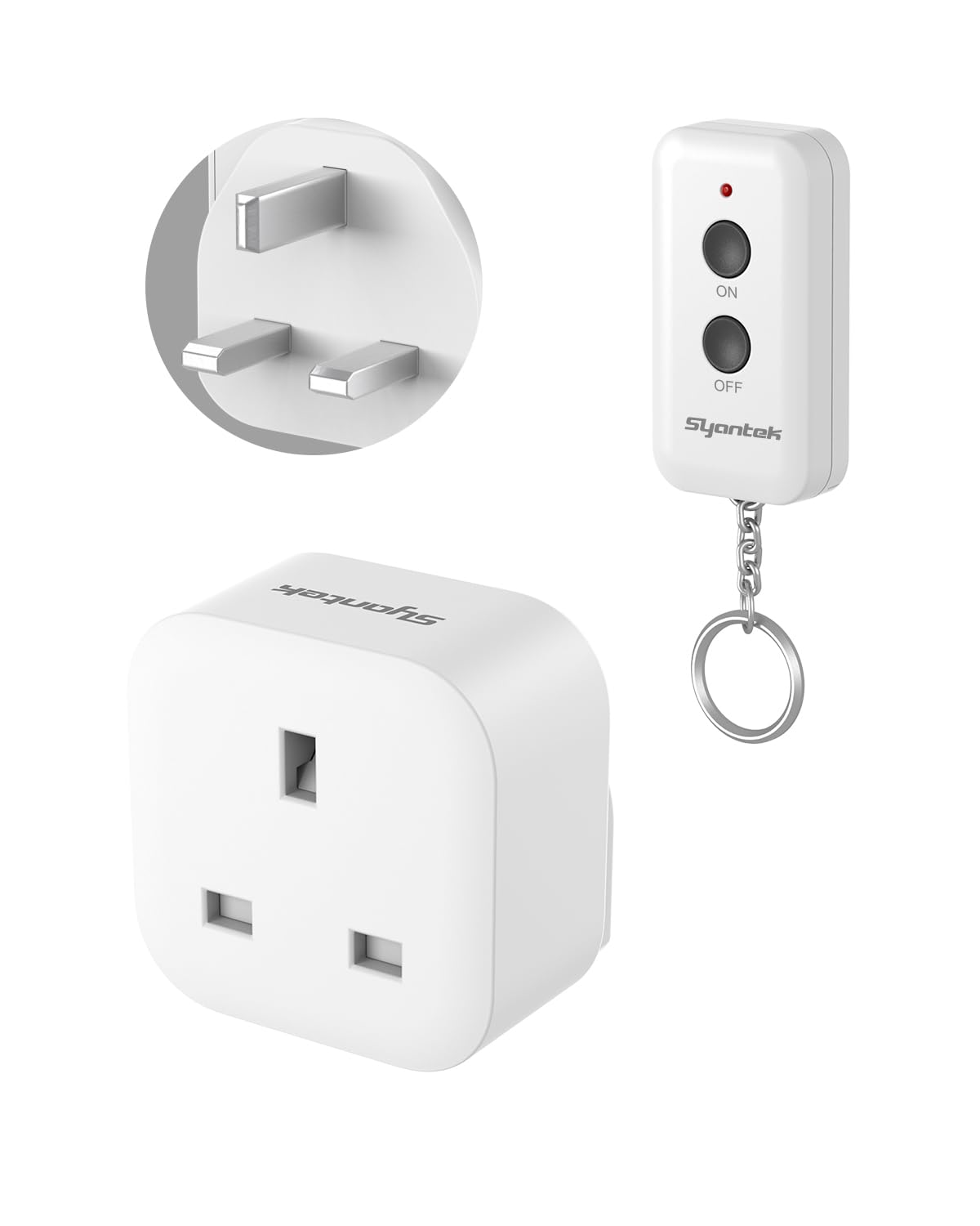 Syantek Remote Control Plug Socket UK, Wireless Remote Mains Switch with1 Socket, 13A/3120W, 40m Range, for Lamps, Heaters, Household Appliances