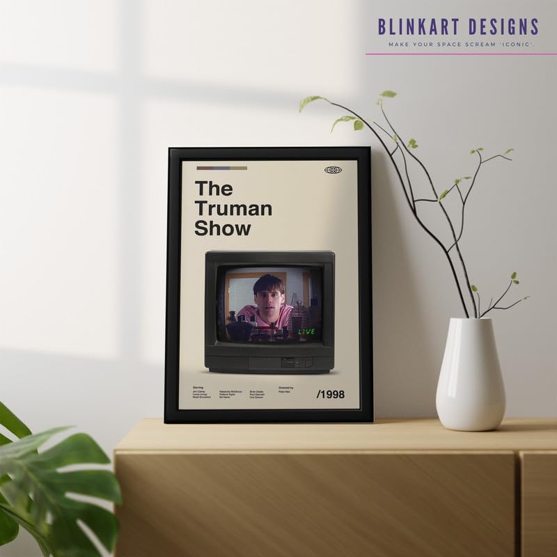 Image of BLINKART The Truman Show Movie Poster Frame 8x12 Inch | Premium 300 GSM Paper Wall Print | Mid Century Vintage Film Artwork for Home, Bedroom, Living Room, Office | Framed Photo Decor