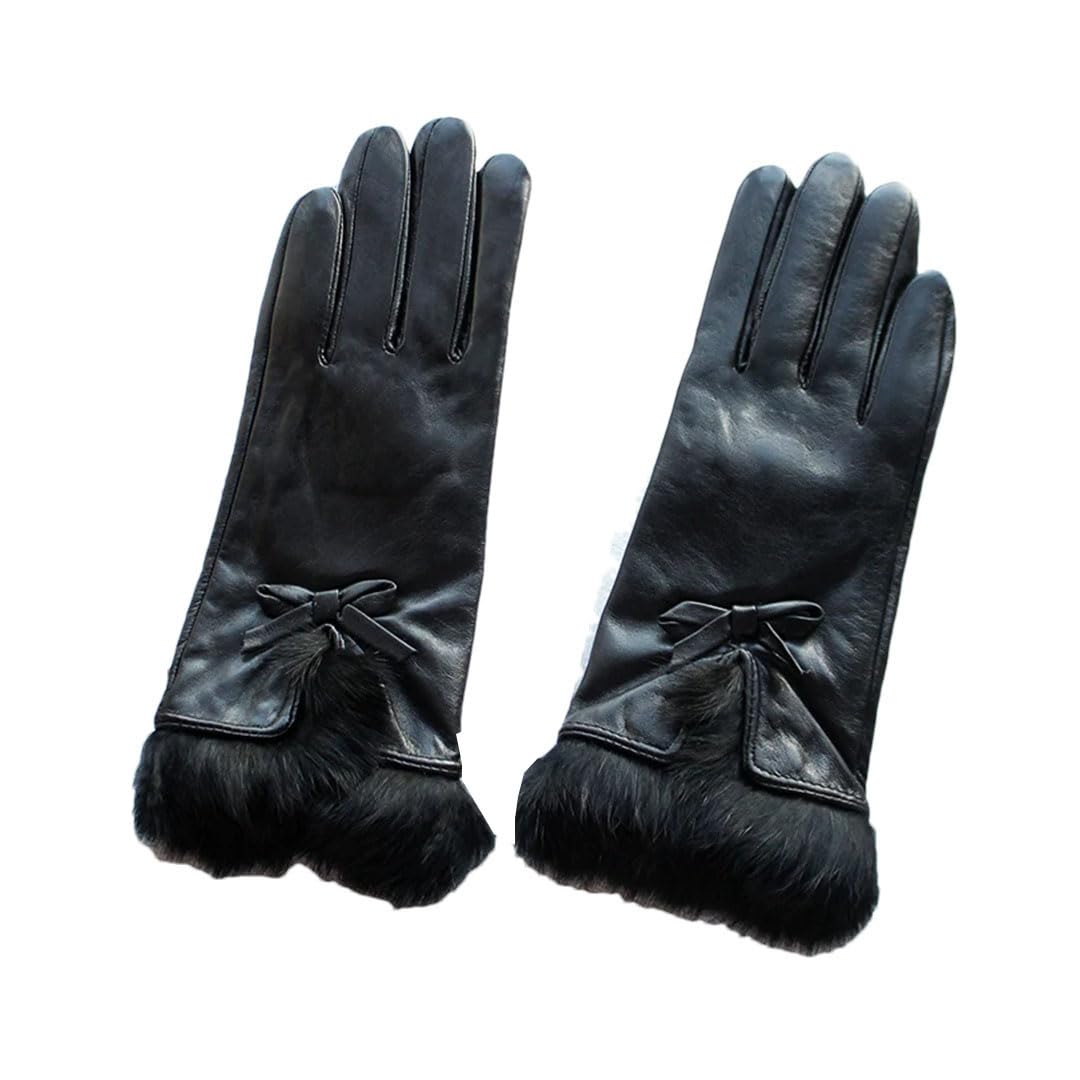 Gants d'hiver chauds pour femme avec doublure en cuir véritable pour conduite et moto