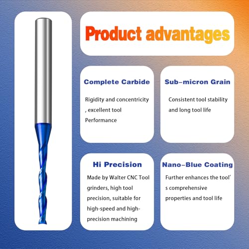 Image of 2PCS 1 /4 inch Shank Up Cut Solid Carbide Spiral Plunge Router Bits 1 /8 inch Cutting Dia. with Nano Blue Coating Carbide Bits for Woodworking,Trimming,Cutting,Carving&Engraving