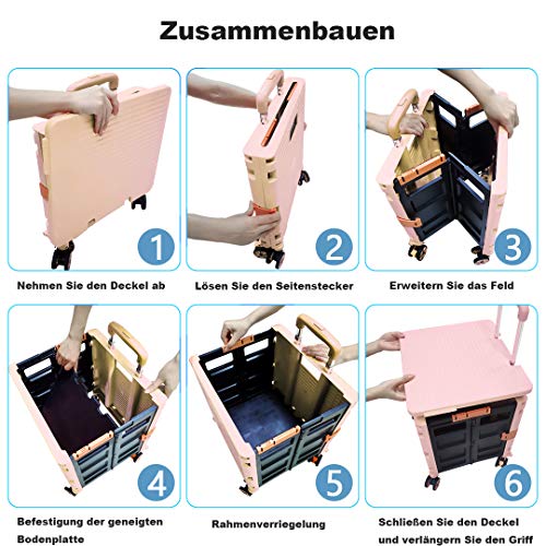Faltbarer Mehrzweckwagen, zusammenklappbar, tragbar, Rollkiste, Bollerwagen, Einkaufstrolley, Radbox mit Deckel… – Bild 4