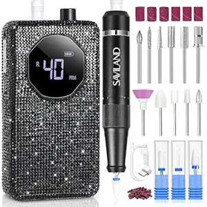 SAVILAND Professional Nail Drill 40000 RPM: Portable Electric Nail Drill Kit File Machine with Ceramic Nail Bit Sanding Bands for Quick Acrylic Removal Manicure Salon Home Use, Black Diamond