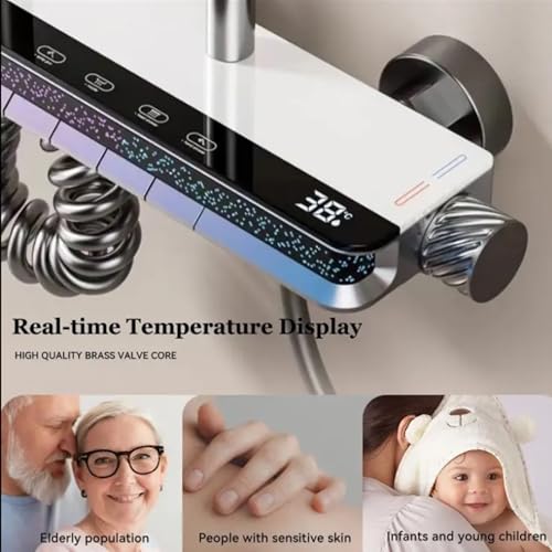 Ensemble de douche mural thermostatique noir avec affichage digital LED - 5