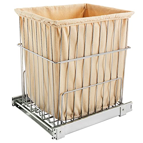 Rev-A-Shelf Pullout 20 Inch Deep Cabinet Floor Steel Mounted Clothes Laundry Hamper with Full Extension Slides, Chrome, HRV-1520 S CR