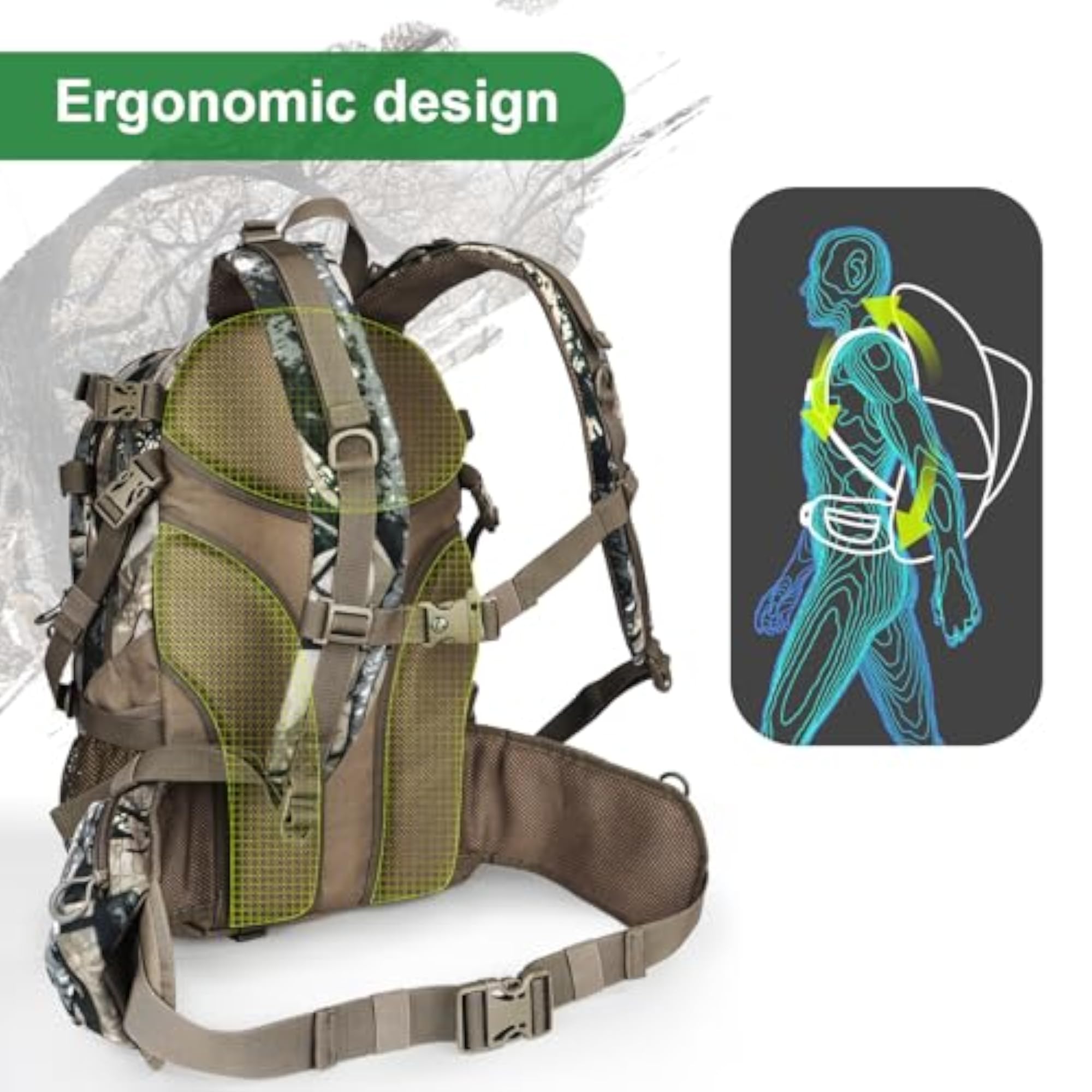 Waterproof Camo Hunting Backpack, Durable Design